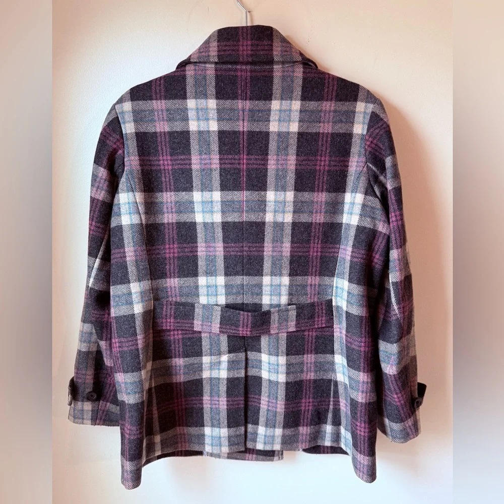 Lands' End Women's Plaid Wool-Blend Peacoat - Gray & Purple, Sz 10 P - Picture 5 of 10